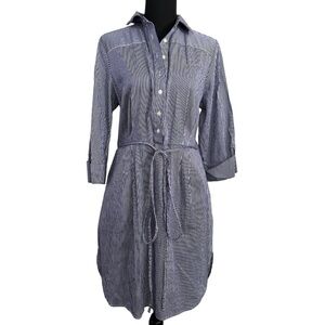 🔵 New York & CO. Striped Button-Up Belted Shirt Dress Size Medium